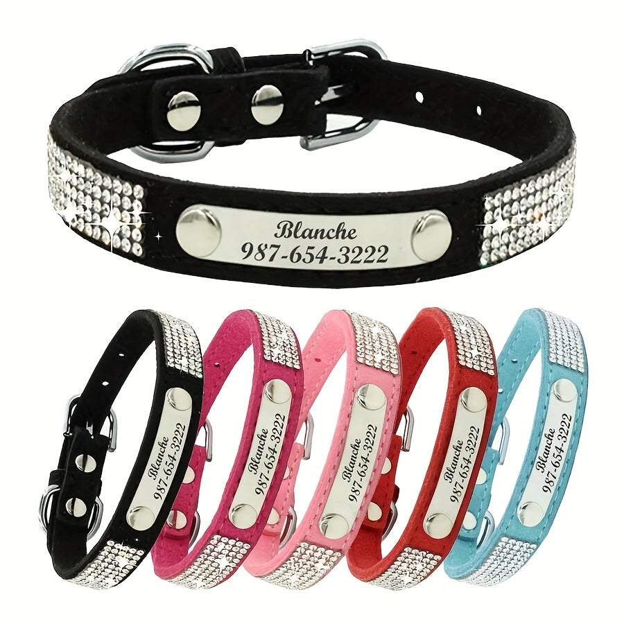Personalized Rhinestone Dog Collar with Engraved ID Tag