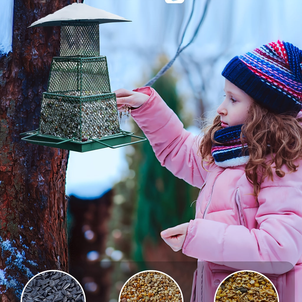 "Seed-Saving" Heavy-Duty Outdoor Bird Feeder - Squirrel Proof, Metal Mesh Design For Cardinals & Wild Birds, Perfect For Garden & Yard Decor