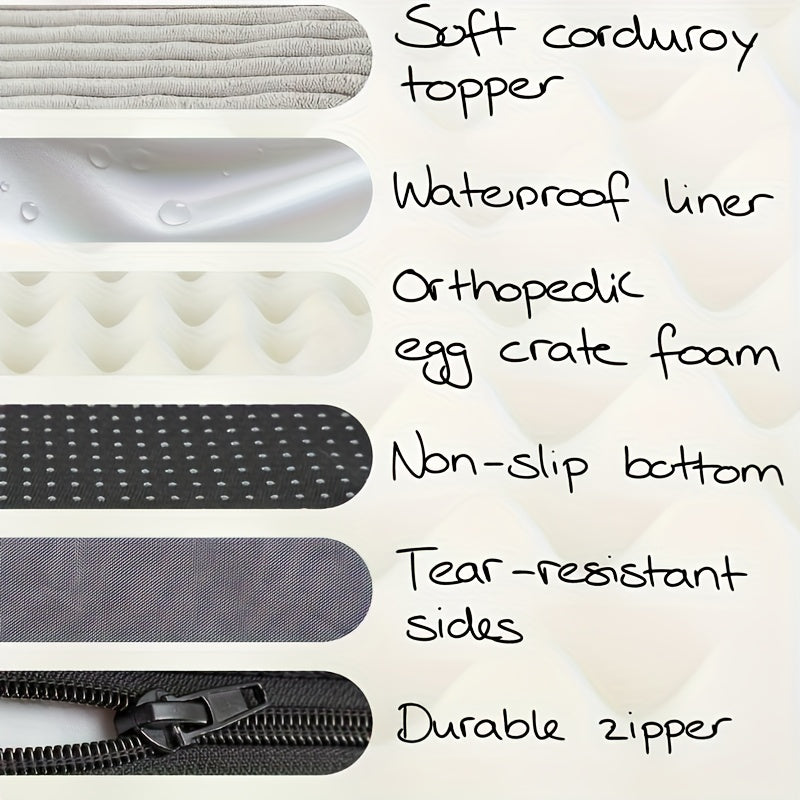 Four Seasons Washable & Bite-Resistant Removable Dog Bed Mat - Soft Polyester Square Pet Bed for Medium/Small/X-Small Dogs, Golden Retriever-Friendly Indoor Kennel with Striped Design
