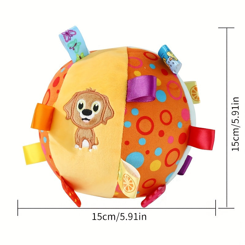 [1pc Durable Squeaky Ball Toy] 1pc Colorful Cartoon-Themed Plush Squeaky Ball Toy for Large Dogs - Durable Chew & Teeth Cleaning Interactive Pet Toy with Ribbon Tail, No Batteries Required, Dog Toys
