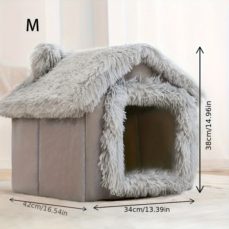 [For Cats & Dogs Plush Bed] Comfortable Plush Pet Bed For Cats And Dogs, Removable Non-slip Bottom Cat House, Four-season Use, Semi-enclosed Pet Sleeping Bed