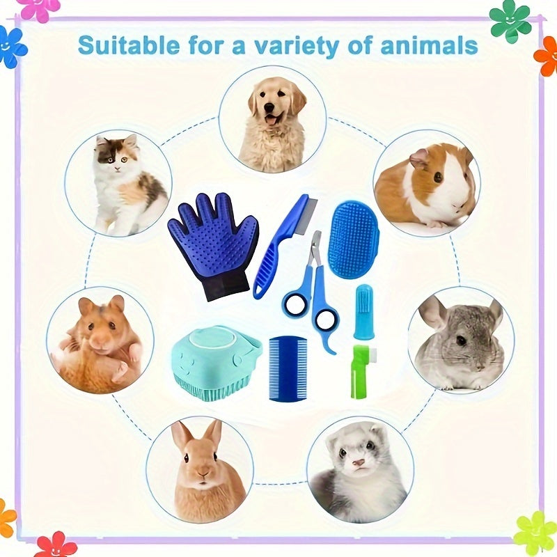 [8-Piece Pet Grooming Kit Uncharged] 8-Piece Pet Grooming Kit for Dogs - PP Material, Uncharged, Battery-Free - Includes Shampoo Brush, Flea Comb, Nail Clippers, Toothbrush, and More