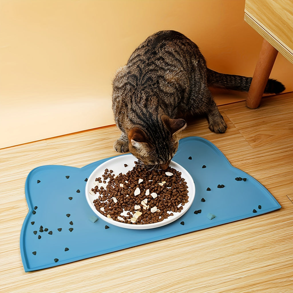 Pet Feeding Mat For Dogs & Cats, Thin Silicone Waterproof Cat Food Mat Cat Bowl Mat With Raised Edge, Cat Placemat