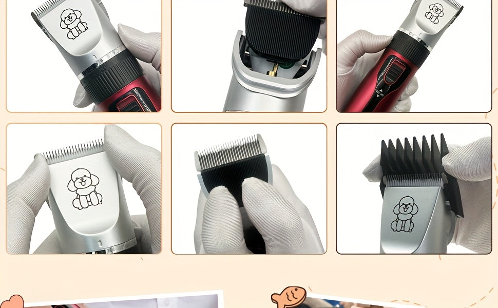 Professional Dog Grooming Kit - USB Rechargeable Electric Clippers with Thick Ceramic Blades, Brush & Measuring Tool Set for Cats and Dogs, Professional Dog Grooming Clippers, Dog Clippers for Grooming Professional Kit, Dog S
