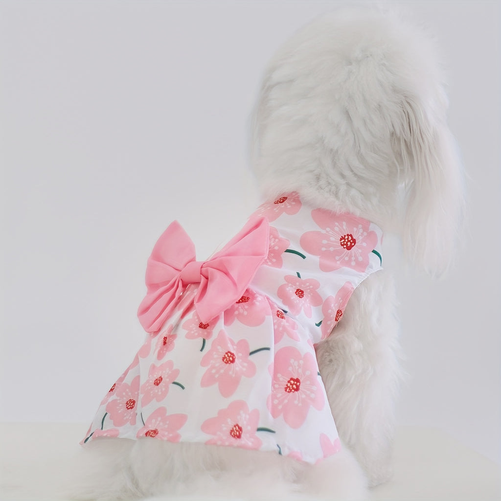5pcs Floral Princess Dress Set for Small Dogs & Cats - Breathable Summer Pet Apparel with Bowknot, Ideal for Yorkies, Bulldogs, Bichons, Pomeranians, Chihuahuas, for Autumn, Spring