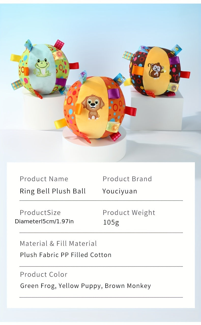 [1pc Durable Squeaky Ball Toy] 1pc Colorful Cartoon-Themed Plush Squeaky Ball Toy for Large Dogs - Durable Chew & Teeth Cleaning Interactive Pet Toy with Ribbon Tail, No Batteries Required, Dog Toys