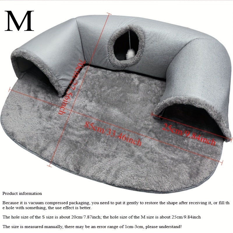 [Cozy Cat Tunnel] 3-in-1 Soft Polyester Cat Tunnel Bed & Playhouse | Cozy Hideout for Small Cats & Rabbits up to 8kg, Anti-Slip Bottom & Easy-Clean Design, Durable Pet Furniture