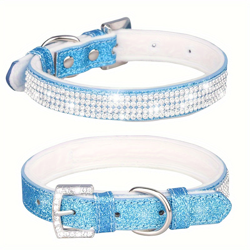 [1 Adjustable Rhinestone Dog Collar] 1pc Pet Collar, Bling Rhinestone Dog Collar, Adjustable Soft Lining Puppy Necklace For Small And Medium Dogs