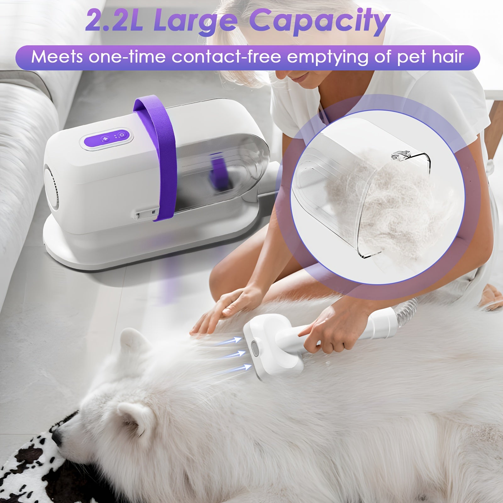 8-in-1 Pet Grooming Vacuum & Dog Hair Vacuum, 12000Pa Powerful Dog Vacuum For Shedding Grooming Hair, 2.2L Large Dust Cup, Low Noise, 3 Suction Levels, 6 Grooming Tools, Home Cleaning, Without Battery