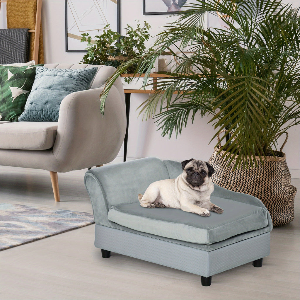 PawHut Luxury Fancy Dog Bed for Small Dogs with Hidden Storage - Soft 3" Foam, Cushy Dog Sofa Bed - Modern Pet Furniture for Puppies and Little Breeds - Gray - For Small Dog Breeds - Perfect Gift for Dog Lovers
