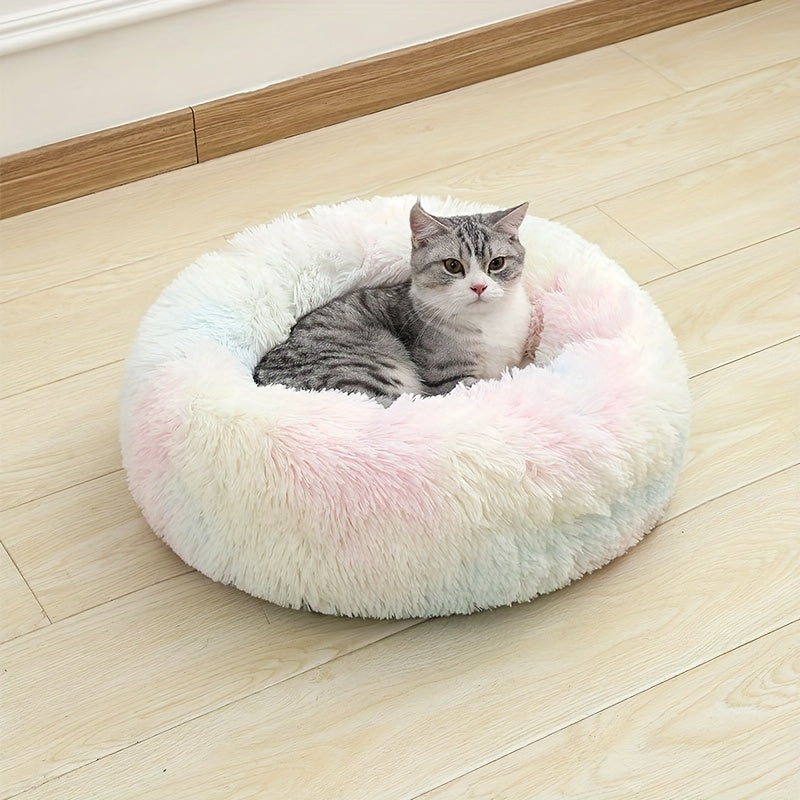 Cozy Fluffy Faux Fur Plush Pet Bed - Soft, Warming, Round, Long-Lasting Comfort for Small to Medium Dogs and Cats - Ideal for Cold Winter Nights and Snuggle Lovers