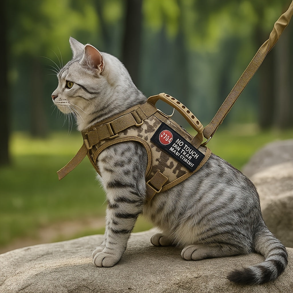Tactical Pet Harness Vest For Cats Or Small Dogs No Touch No Talk Patch Adjustable Reflective Outdoor Vest With Safety Buckles, Without Battery