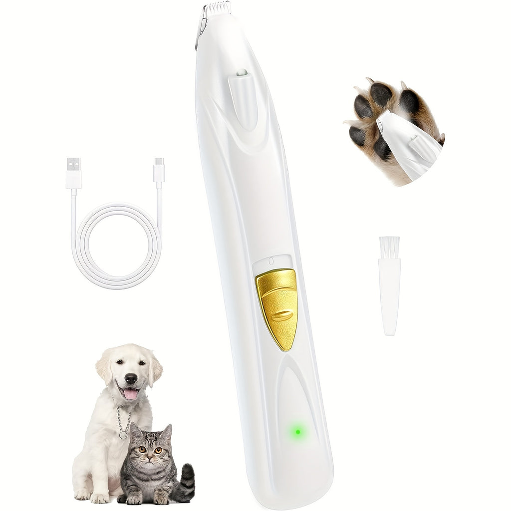 Rechargeable Pet Grooming Clipper with LED Light - USB Charged, Lithium Battery Powered for Dogs & Cats