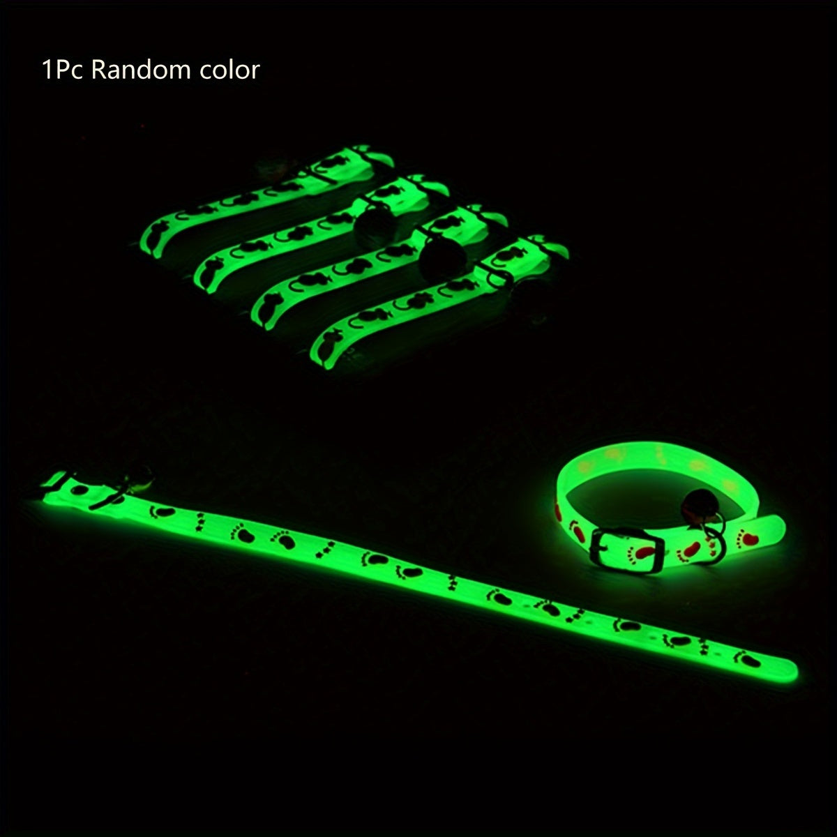Adjustable Glowing Rubber Pet Collar with Cartoon Pattern, 1 Pc Random Color