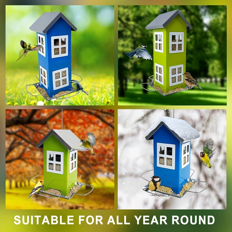 1pc Large Capacity All Metal Wild Bird Feeder - Squirrel Proof, Removable Roof, 4 Port Hanging Feeder - Durable, Weather Resistant, Easy to Clean Outdoor Bird Feeder for Backyard