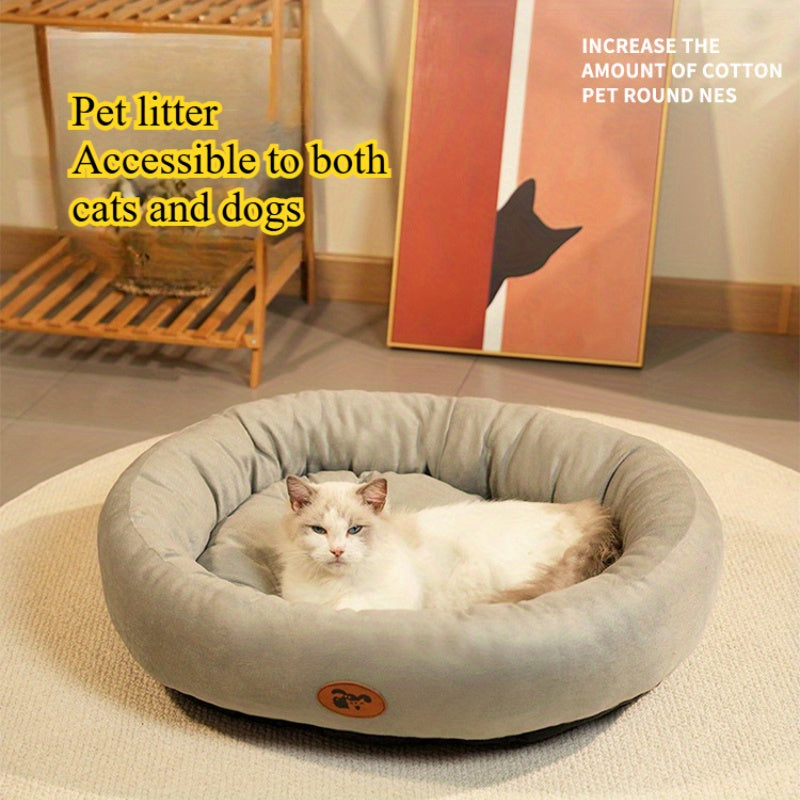 [Thick Warm Cozy Pet Bed] Cozy Plush Oval Pet Bed for Cats & Dogs - Thick, Warm Nest for All Seasons, Classic Style