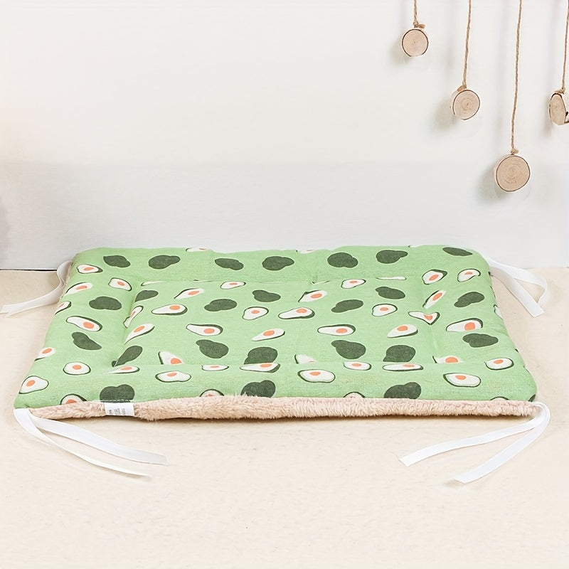 1 Piece Reversible Plush Cartoon Print Pet Bed - Soft Polyester Square Mat with Tie Straps, Polyester Fiber Filled for Ultimate Comfort, Assorted Fun Patterns, Perfect for Small to Medium Cats