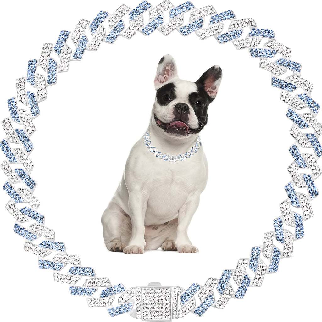 15mm Wide Golden Diamond-studded Cuban Link Pet Collar - Stylish Flip Cover for Dogs and Cats