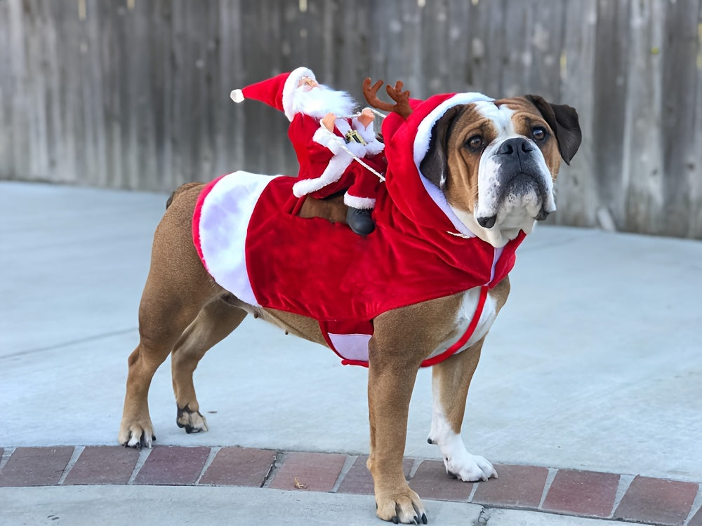 Adorable Santa Claus Pet Costume - Soft, Comfortable, Riding Design for Small, Medium, Large Dogs - Festive Party Outfit, Christmas Dog Clothes, Cosplay Pet Apparel