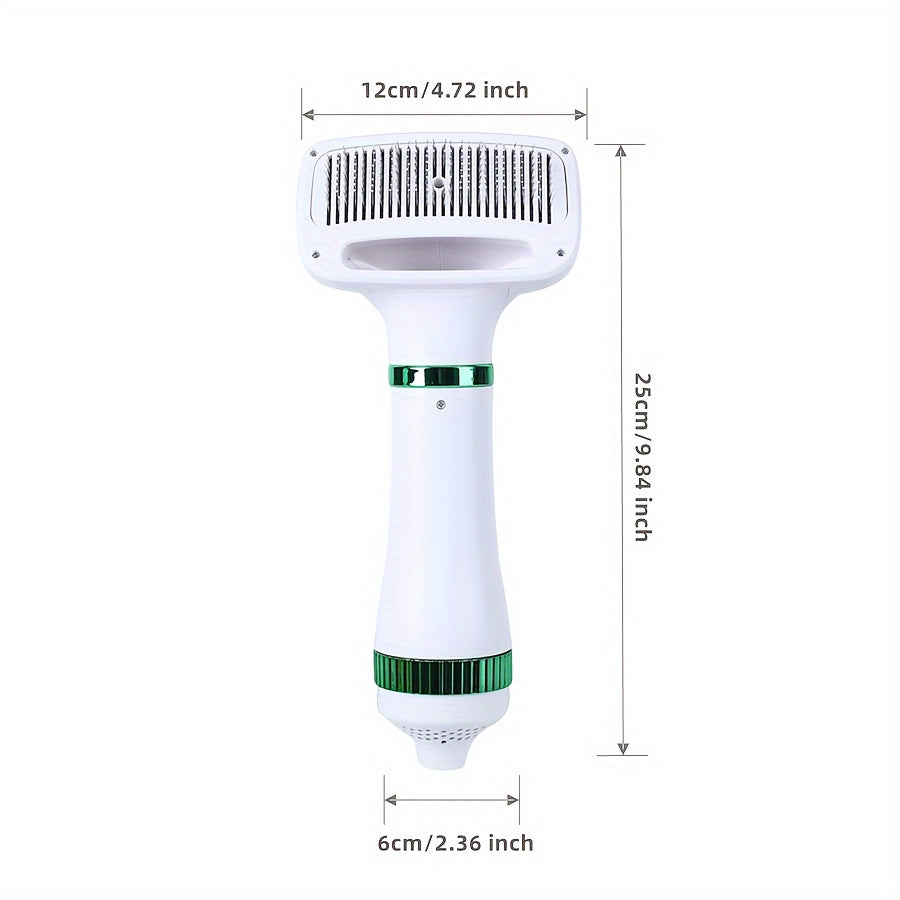 2-in-1 Portable Pet Grooming Drying Brush - Fast, Smooth, Efficiently Drying for Reduced Shedding and Tangling, Ideal for All Body Sizes of Dogs and Cats, Metal Body, Stainless Steel Bristles, US Plug, 110V/220V