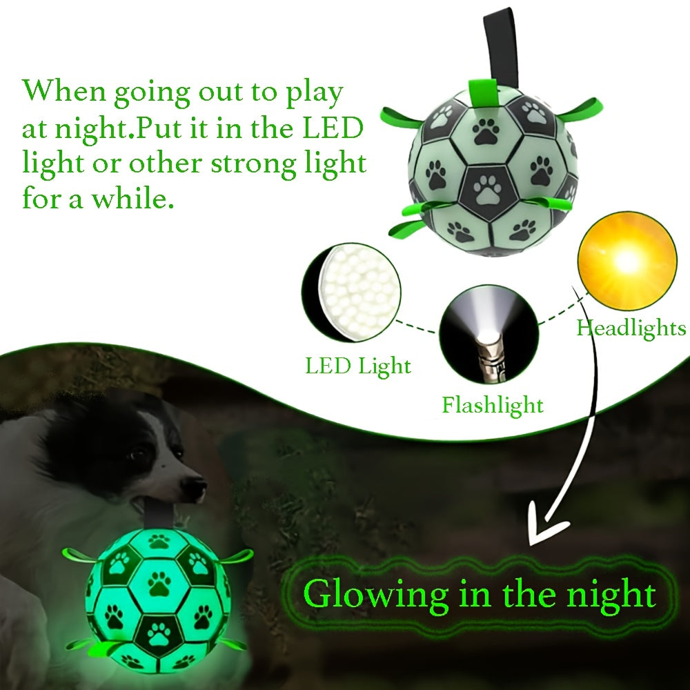 1pc Durable Football Design Pet Luminous Toy With Straps Dog Chewing Ball Toy For Training Playing Teeth Cleaning, Interactive Fetch Pet Toy For Small Medium Large Dogs