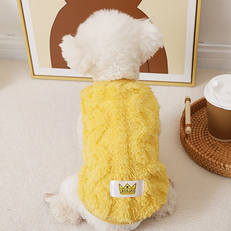 4pcs Dog Sweaters - Cute Fleece Pullover Coats with Wavy Double-Sided Design, Warm Winter Outfits for Small & Medium Dogs & Cats, Soft Polyester Pet Apparel in Light Blue, Red, Yellow, White, Dog Sweater, Pet Winter Wear, Pla