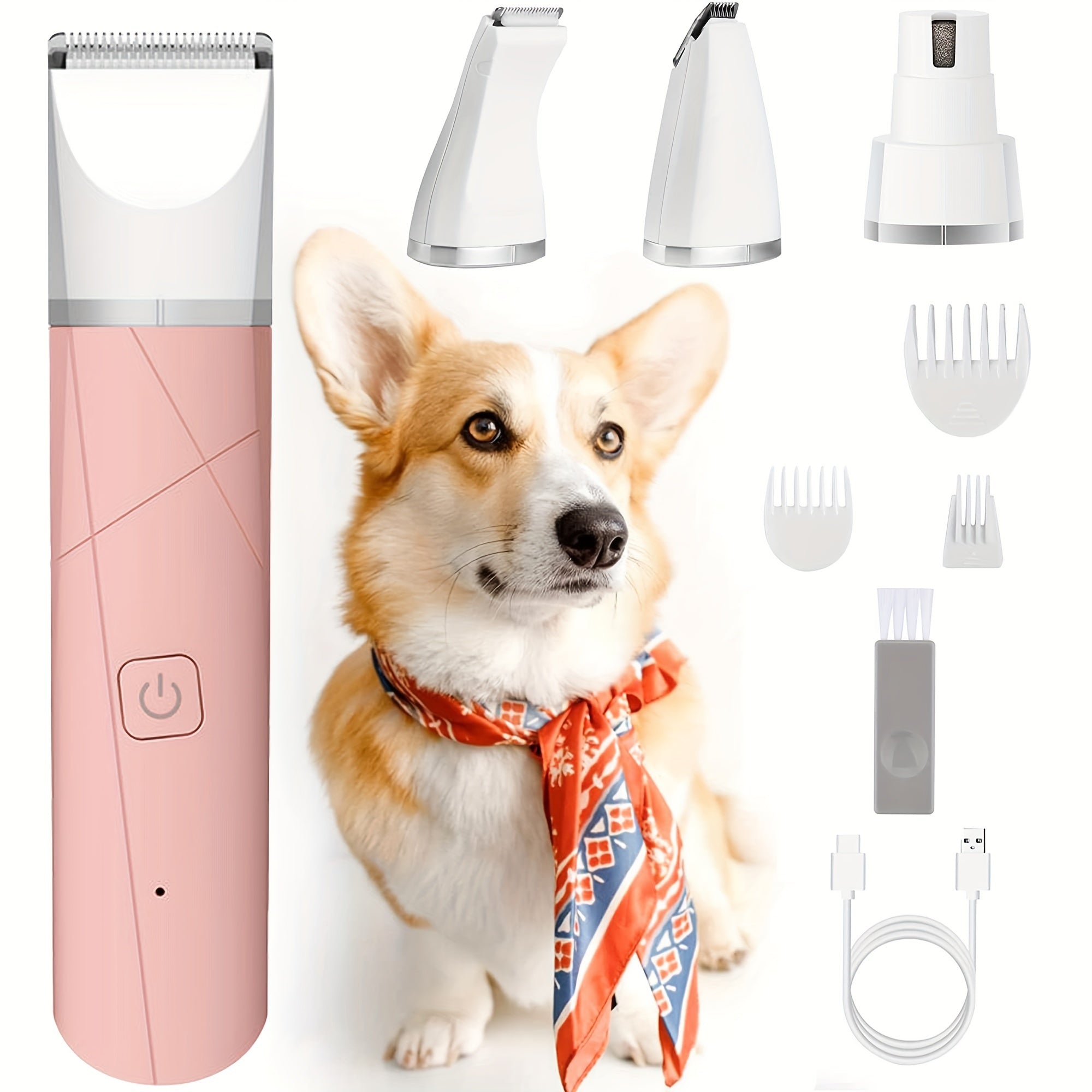 [600mAh Quiet Pet Grooming Kit] Quiet Pet Grooming Kit: Rechargeable Dog & Cat Hair Clippers with Low-Noise Paw Trimmer and Cordless Nail Grinder - USB Powered, 600mAh Battery