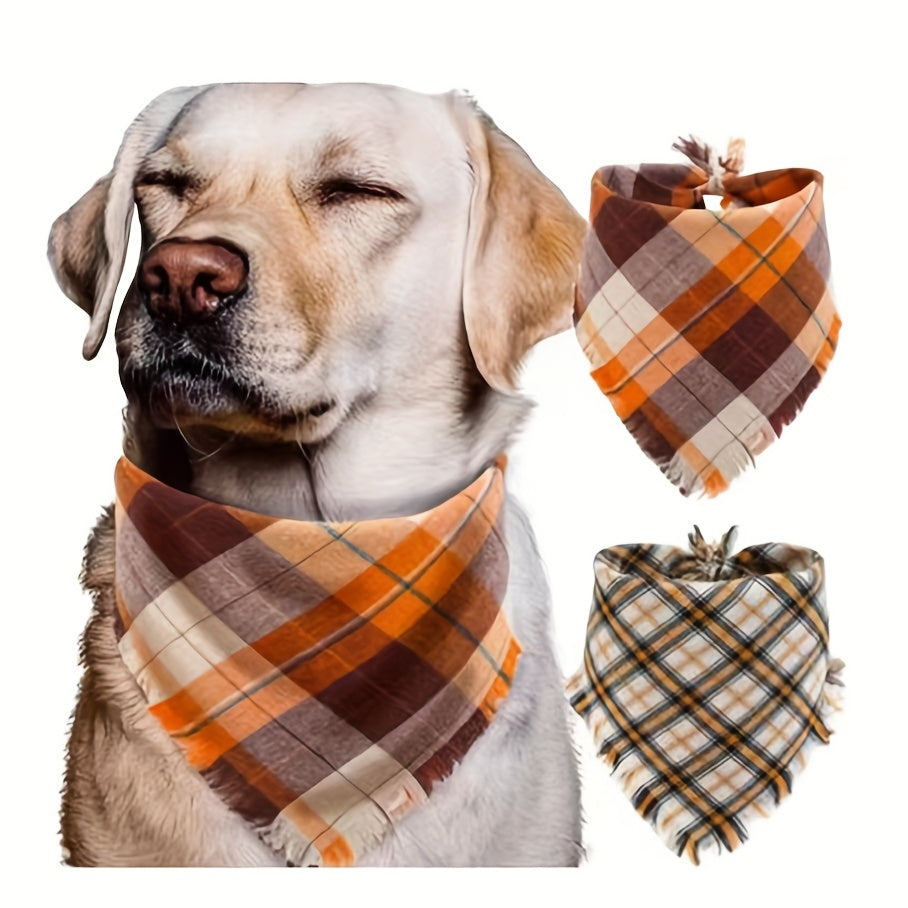 Stylish Plaid Dog Bandana Scarf with Tassel Edge - Fashionable, Trendy, and Adjustable Design for Small to Medium Dogs - Perfect Pet Apparel Accessory for Halloween, Thanksgiving, and Everyday Wear