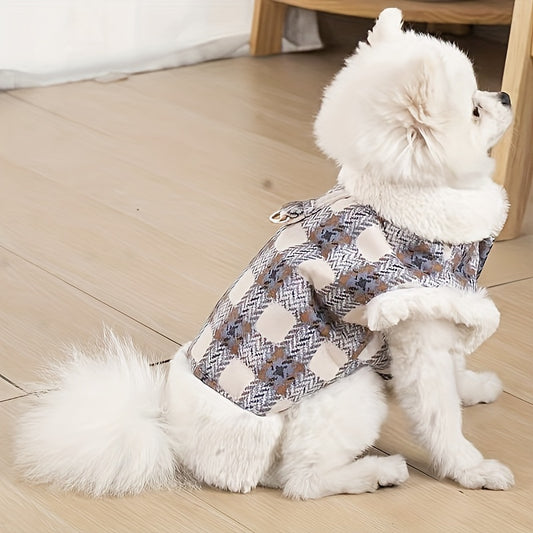 Quilted Plaid Dog Winter Coat - Super Warm, Ultimate Cold-Proof - With Traction Ring for Easy Handling - Perfect for Pets, Ideal for Chilly Days