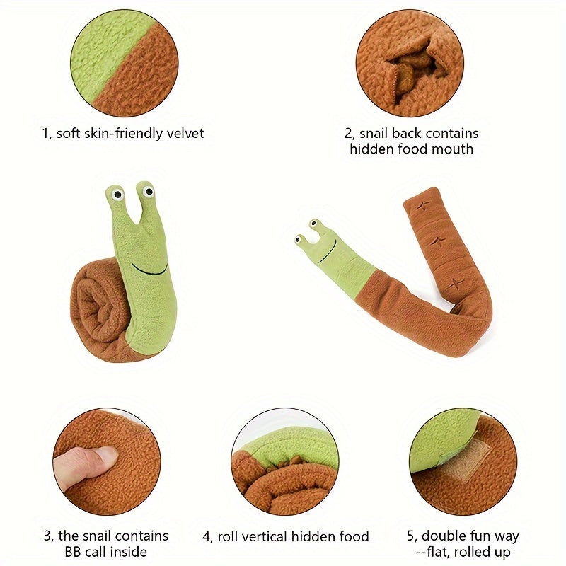 Snail-Shaped Interactive Dog Feeder Toy - Stimulating Puzzle Treat Dispenser, Plush Sniffing Mat, Educational Foraging Pad for Mental Stimulation and Slower Eating - Fun, Challenging, and Rewarding Pet Toy
