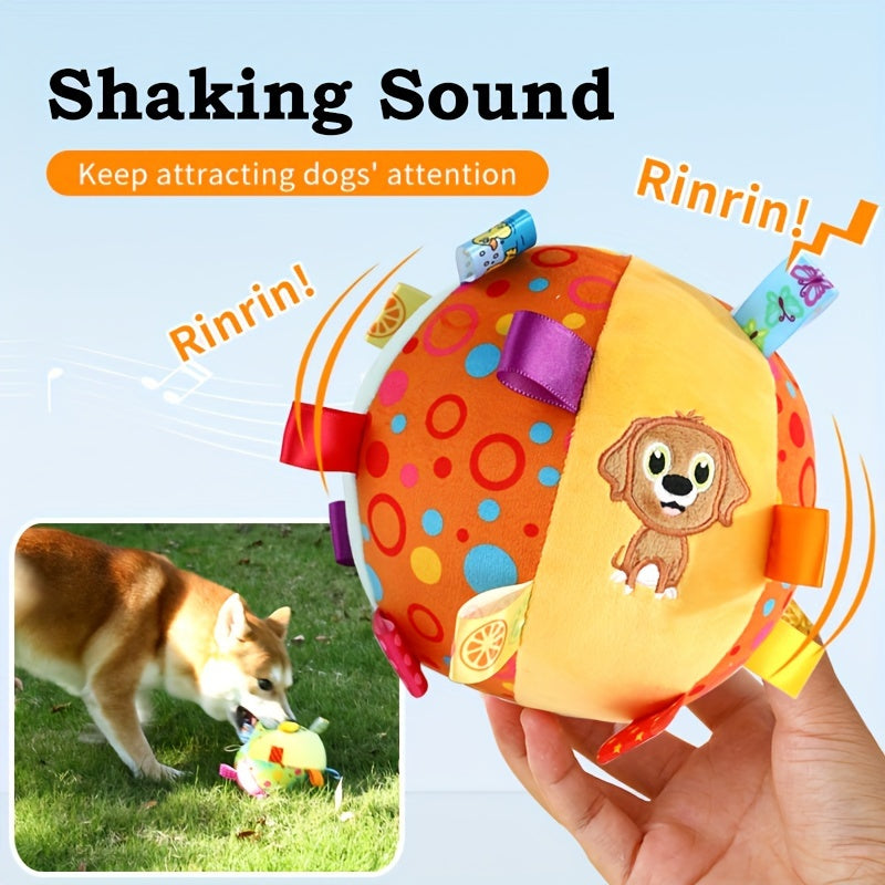 [1pc Durable Squeaky Ball Toy] 1pc Colorful Cartoon-Themed Plush Squeaky Ball Toy for Large Dogs - Durable Chew & Teeth Cleaning Interactive Pet Toy with Ribbon Tail, No Batteries Required, Dog Toys