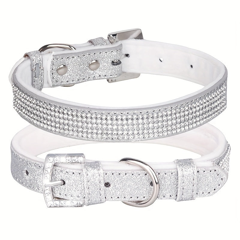 [1 Adjustable Rhinestone Dog Collar] 1pc Pet Collar, Bling Rhinestone Dog Collar, Adjustable Soft Lining Puppy Necklace For Small And Medium Dogs
