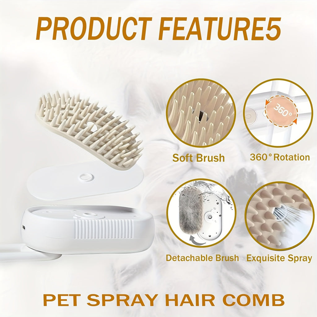 Steam Brush for Cats And Dogs - 3 in 1 Pet Grooming Tool with Release Button, Spray, Hair Removal
