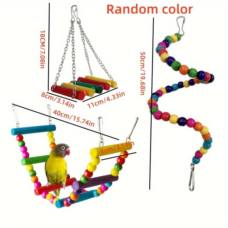 3/5/7/10pcs Bird Toy Set Swing Climbing Ladder Stairs Colorful Bells Educational Training to Relieve Boredom Chew Small and Medium Parrot Toys