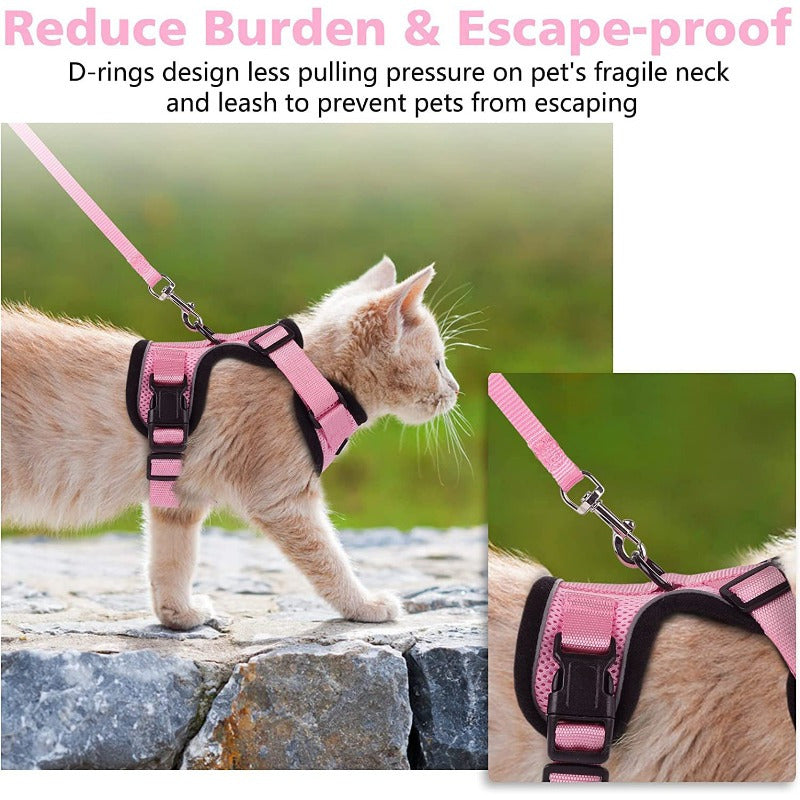 Reflective Pet Harness And Leash Set For Dogs And Cats, Adjustable Puppy Cat Vest Harness With Soft Mesh