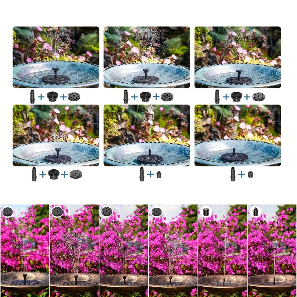 1pc Solar Fountain Pump, 1.5W Solar Bird Bath Pump With 6 Nozzles, Stand-Alone Portable Floating Solar Drinking Water Pump For Garden, Bird Bath, Pond, Swimming Pool, Outdoor & Backyard Aquarium