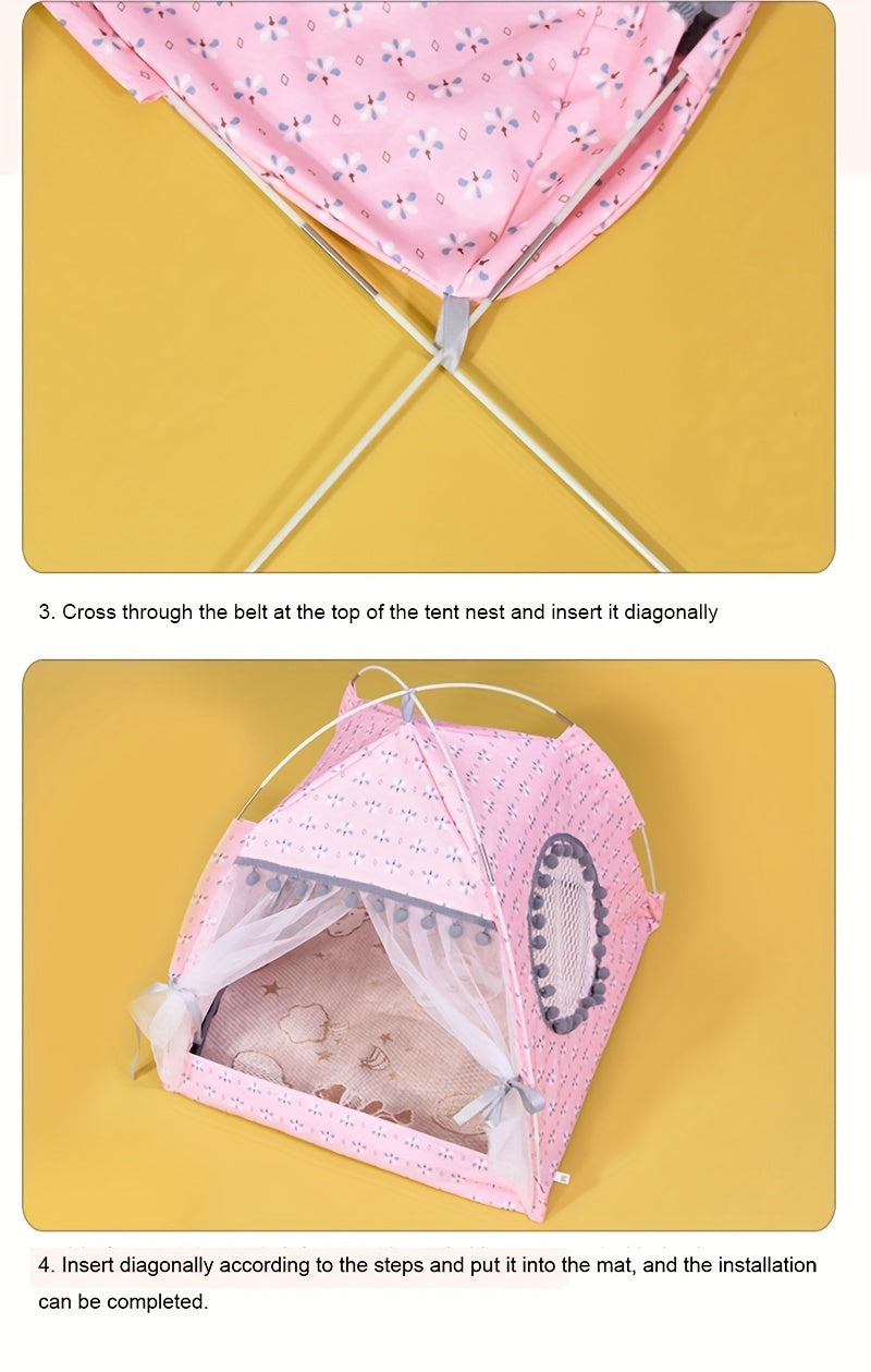 1pc Semi-enclosed Pet Floral Tent, Cute Cooling Pet Bed, Comfortable All Seasons Universal Cat Nest