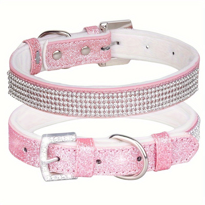 [1 Adjustable Rhinestone Dog Collar] 1pc Pet Collar, Bling Rhinestone Dog Collar, Adjustable Soft Lining Puppy Necklace For Small And Medium Dogs