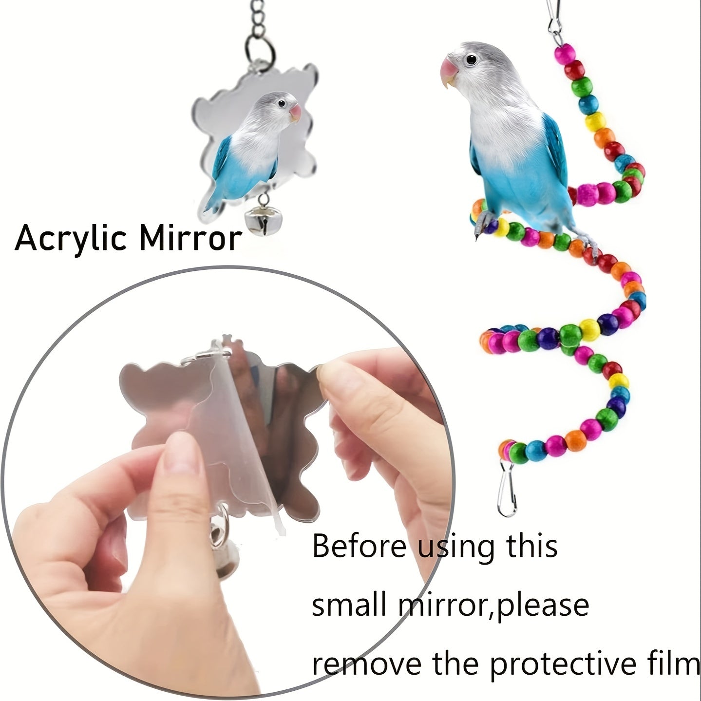 7pcs Bird Toy Set Colorful Pet Parrot Toys Swing Chewing Hanging Cage Toy With Bell Bird Cage Accessories