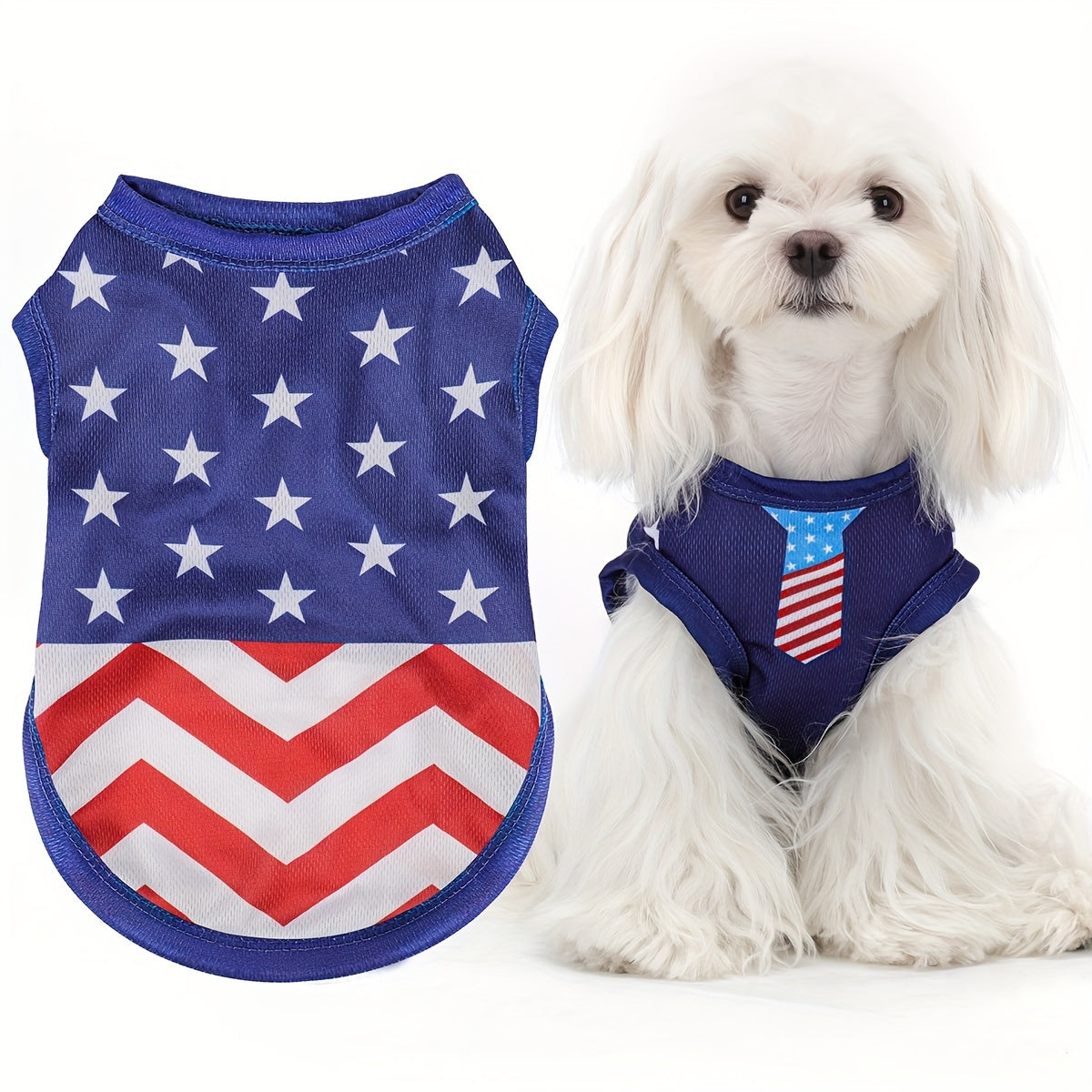 Patriotic American Flag Dog Vest - Comfortable & Stylish Pet Apparel for Independence Day & Outdoor Activities, Hand Wash Only, Adjustable Fit for All Breeds, 100% Polyester, Red, White & Blue Design