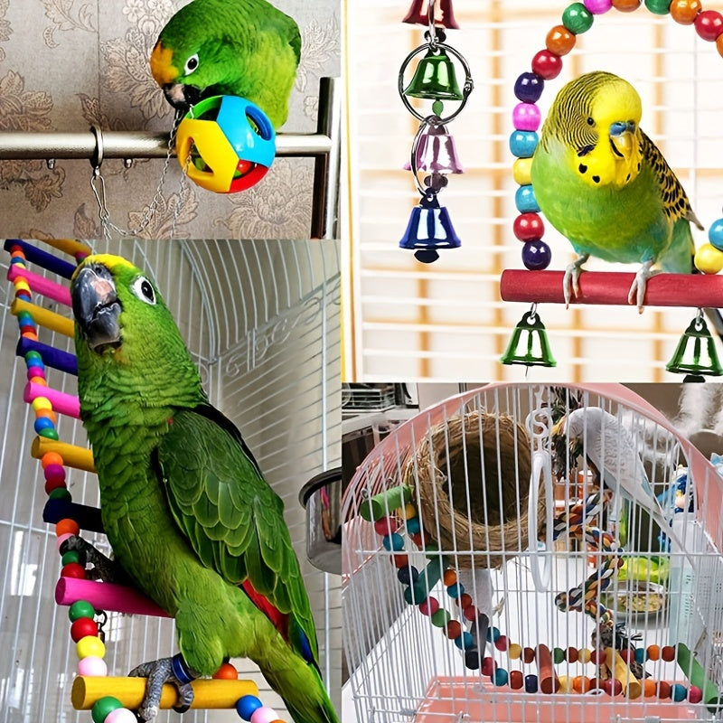 3/5/7/10pcs Bird Toy Set Swing Climbing Ladder Stairs Colorful Bells Educational Training to Relieve Boredom Chew Small and Medium Parrot Toys