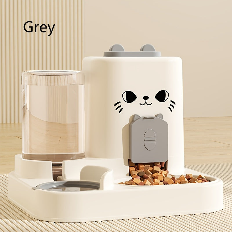 Automatic Cat Feeder And Water Dispenser Set, Plastic Pet Feeding Station, Gravity-Fed Food And Water System, No Battery Needed, with Smart Anti-Wet Design for Cats