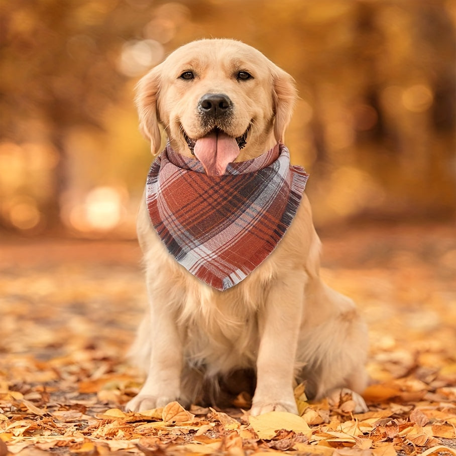 Stylish Plaid Dog Bandana Scarf with Tassel Edge - Fashionable, Trendy, and Adjustable Design for Small to Medium Dogs - Perfect Pet Apparel Accessory for Halloween, Thanksgiving, and Everyday Wear