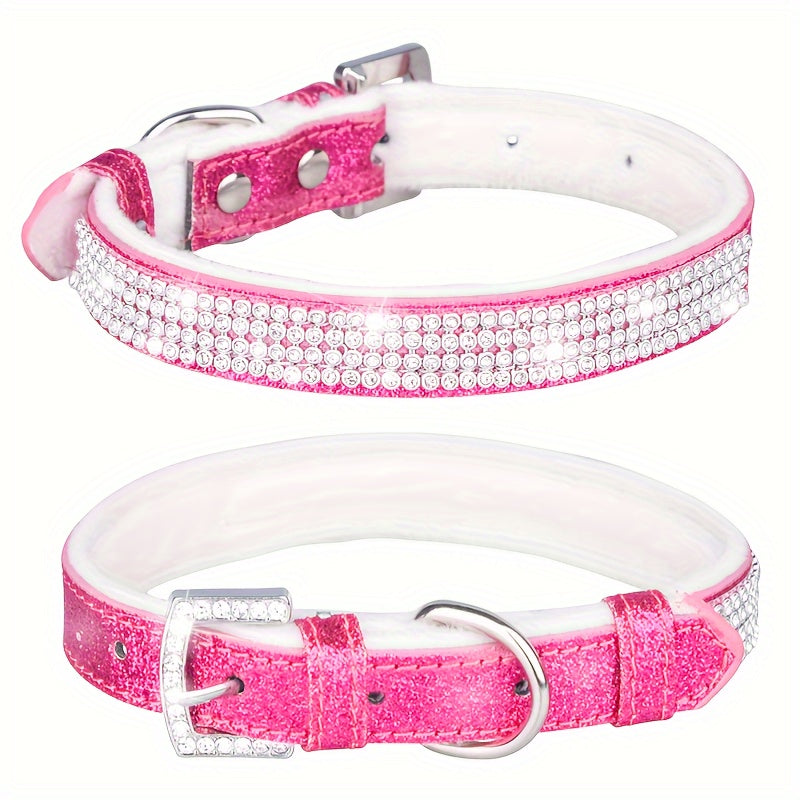 [1 Adjustable Rhinestone Dog Collar] 1pc Pet Collar, Bling Rhinestone Dog Collar, Adjustable Soft Lining Puppy Necklace For Small And Medium Dogs