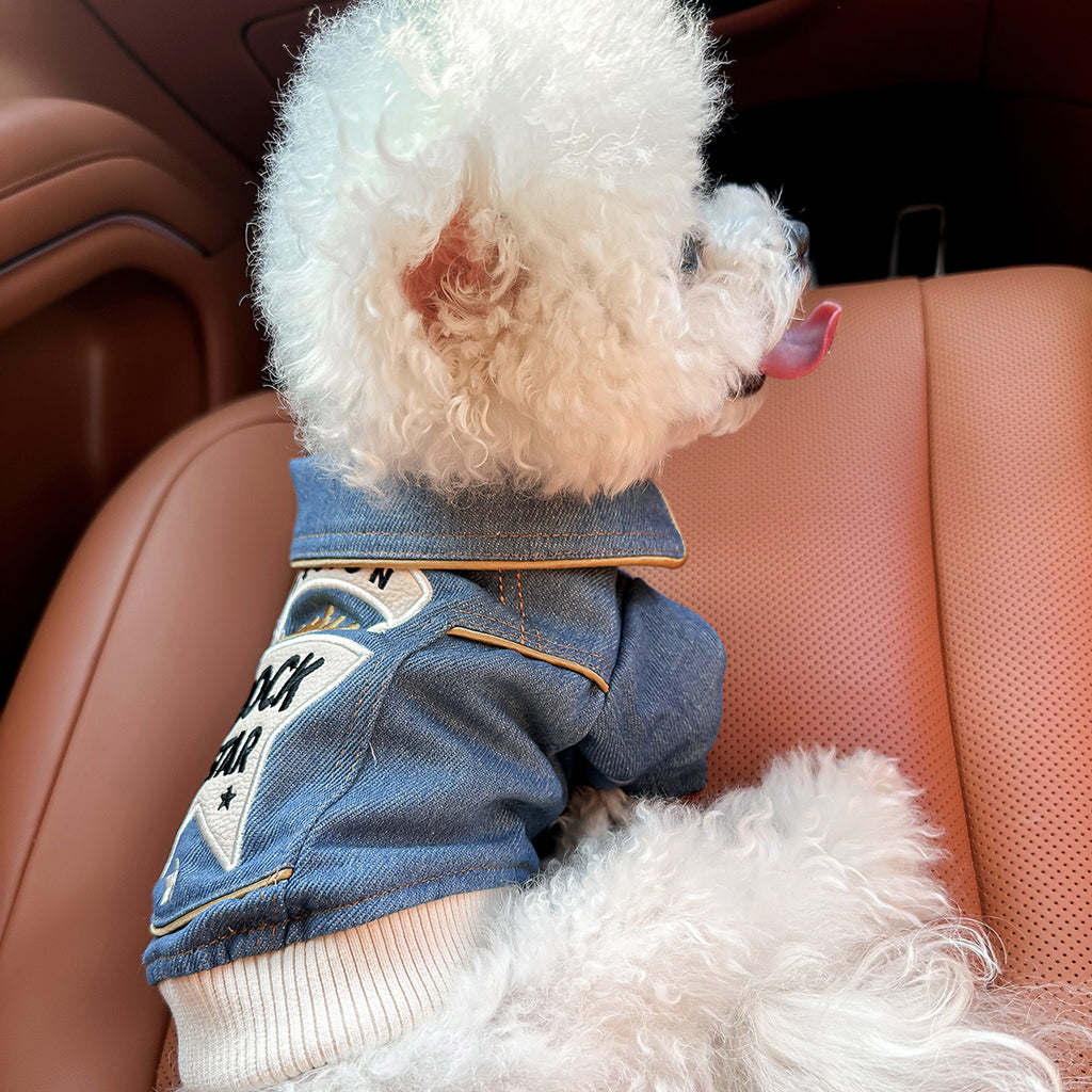 Chic Denim Dog Jacket for Small Breeds - Cozy & Stylish Pet Apparel with Snap Closure, Perfect for Fall/Winter