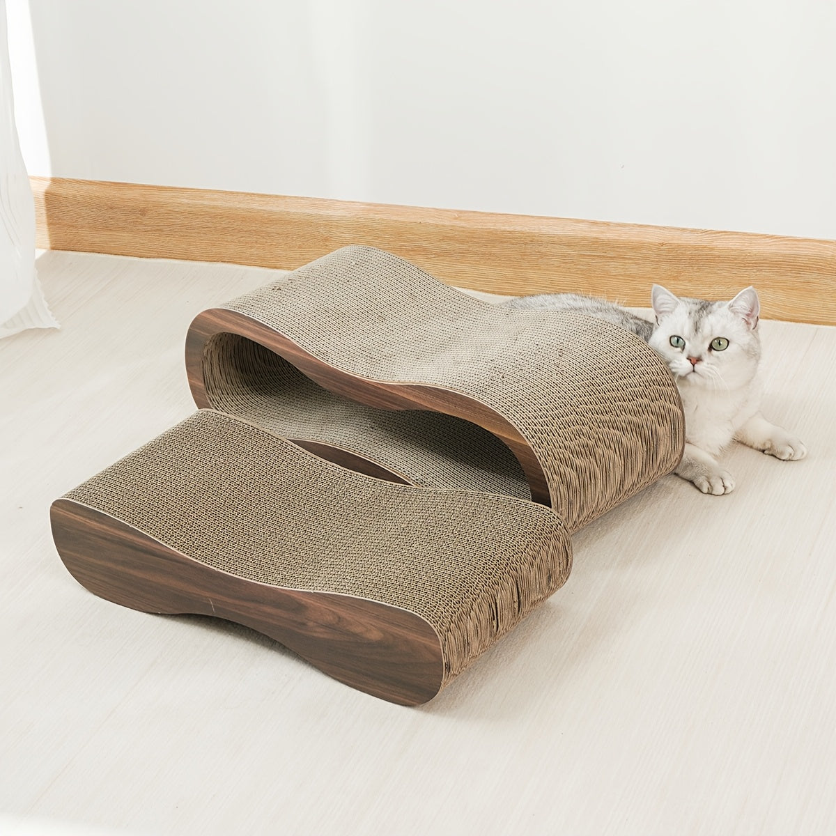 [Durable Cat Scratching Board] 2-in-1 Cat Scratching Board & Resting Bed | Durable Hard Cardboard Pet Toy, 8-Shaped Design for Claw Protection, Two-Piece Set for Indoor Cats