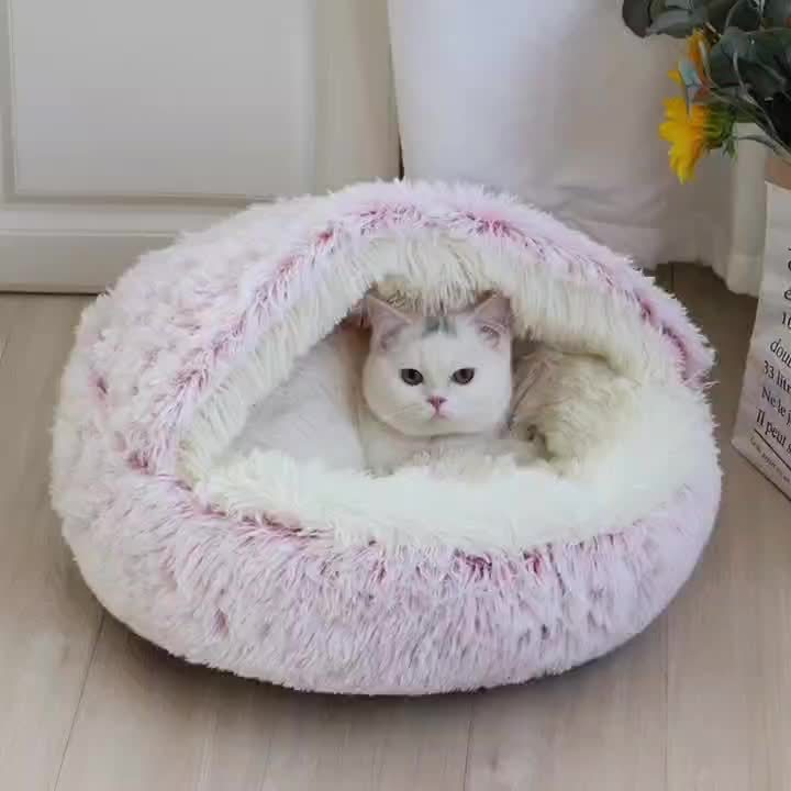 [Cozy Plush Donut Bed] Cozy Plush Donut Pet Bed - Easy Clean, Non-Slip Bottom Comfort Nest for Cats & Small Dogs