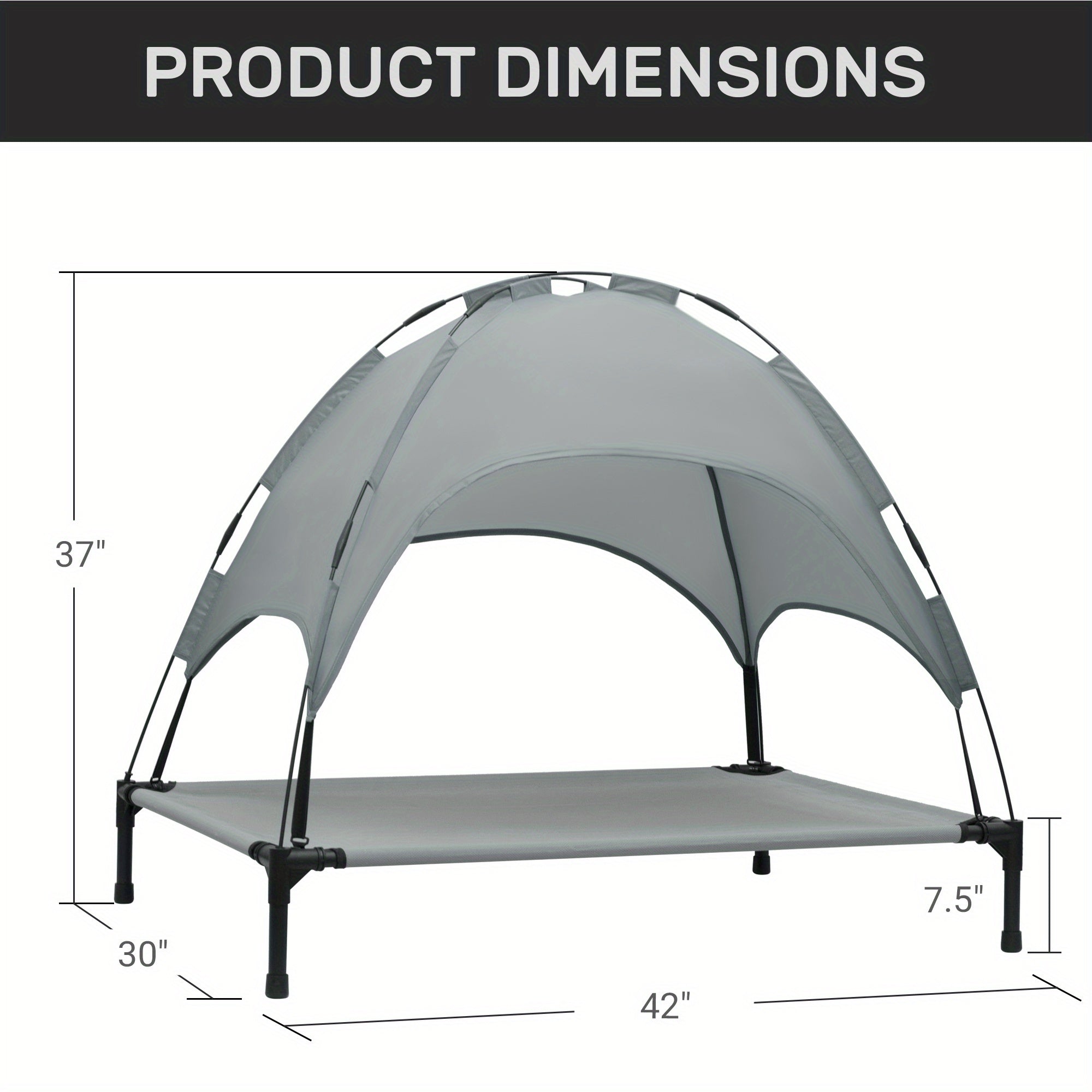 HEEYOO 42" Raised Dog Bed with Detachable Canopy - All-Weather Foldable Pet Cot for Indoor/Outdoor Use, Cooling Breathable Mesh & UV Protection, Windproof Sun-Resistant Elevated Bed for Dogs & Cats, Camping, Living Room, Bedr
