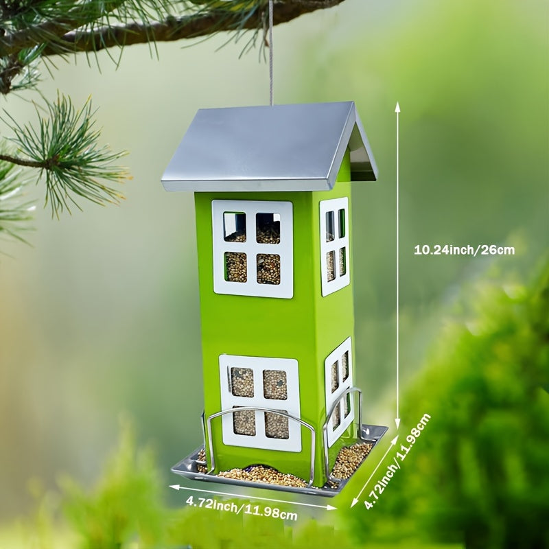 1pc Large Capacity All Metal Wild Bird Feeder - Squirrel Proof, Removable Roof, 4 Port Hanging Feeder - Durable, Weather Resistant, Easy to Clean Outdoor Bird Feeder for Backyard