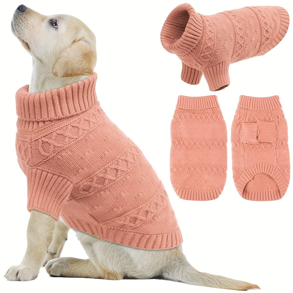 Cozy Light Blue Turtleneck Sweater for Small to Large Dogs - Soft, Warm Knit Pet Apparel with Diamond Pattern - Ideal for All Seasons, Including Winter, Dog Sweater